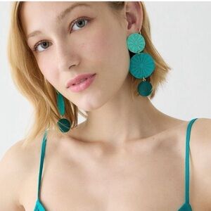 NWT J Crew Triple Drop Raffia Earrings in Green